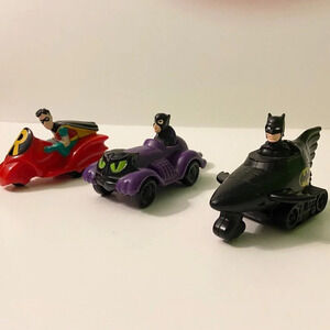 Vintage 1991 - 1993  Batman Robin & Catwoman Mcdonald's Toys On Wheels DC Comics